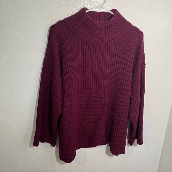 Vince Camuto Mock Neck Sweater Ribbed Burgundy - Picture 3 of 15